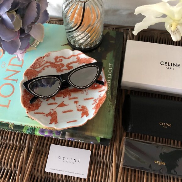 ? NEW Celine Mirrored Embellished Black Cat Eye Sunglasses